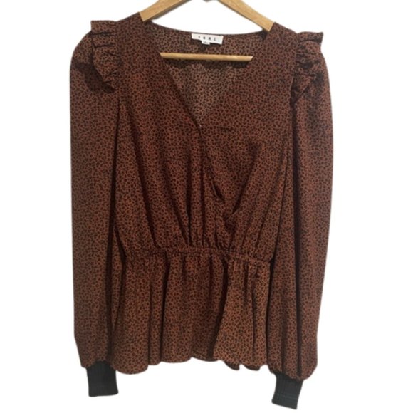 THML Animal Leopard Print Wrap Ruffle Blouse Women's Small - Picture 1 of 8